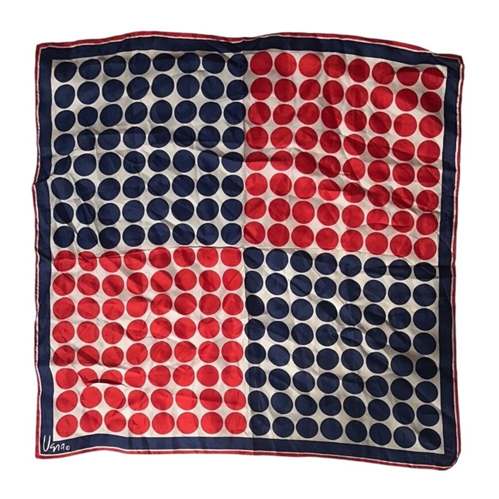 Vintage Vera Neumann Scarf - Signed - Red & Blue - Circles - Made in Japan